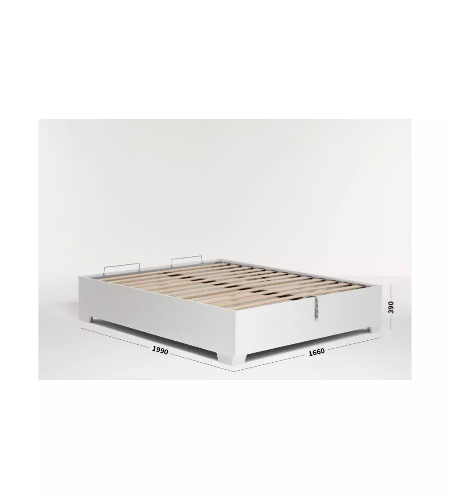 Letto matrimoniale 'bed box' bianco con rete, contenitore e piedini 160x190 cm